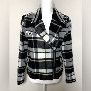 Hurley Women Plaid Moto Jacket Coat  Black White Size Medium